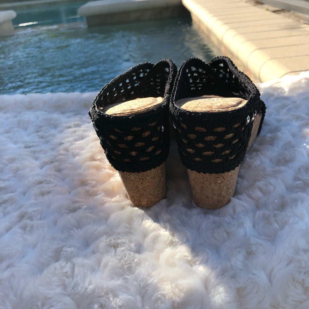 Versona | Stretchy Crochet Black Platform Wedges - Picture 4 of 7